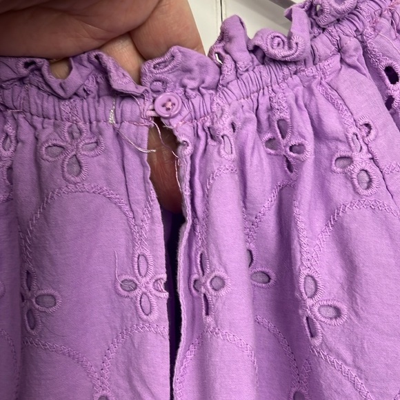 Croft & Barrow Womens Top PS Purple Puff Short Sleeves Eyelet Floral Keyhole EUC - Picture 9 of 13